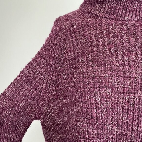 Free People Womens Dylan Tweedy Turtleneck Tunic Sweater Purple Oversized size M - Picture 6 of 16